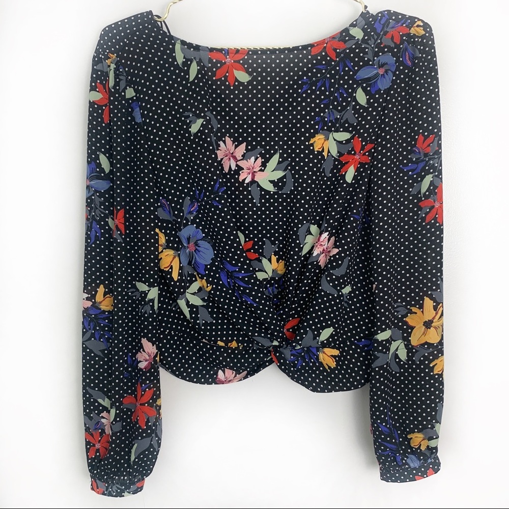Primark Black Blouse flower and polka dots design
